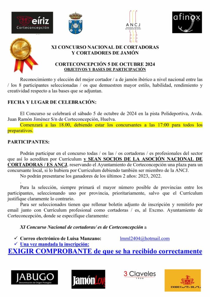 BASES DEL XI CONCURSO NACIONAL DE CORTADORES/AS DE JAMÓN 2024