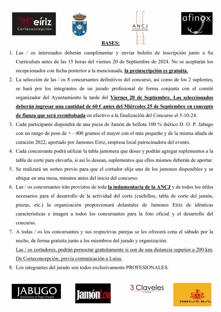 BASES DEL XI CONCURSO NACIONAL DE CORTADORES/AS DE JAMÓN 2024