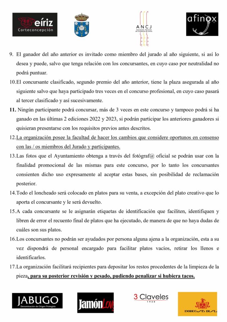 BASES DEL XI CONCURSO NACIONAL DE CORTADORES/AS DE JAMÓN 2024