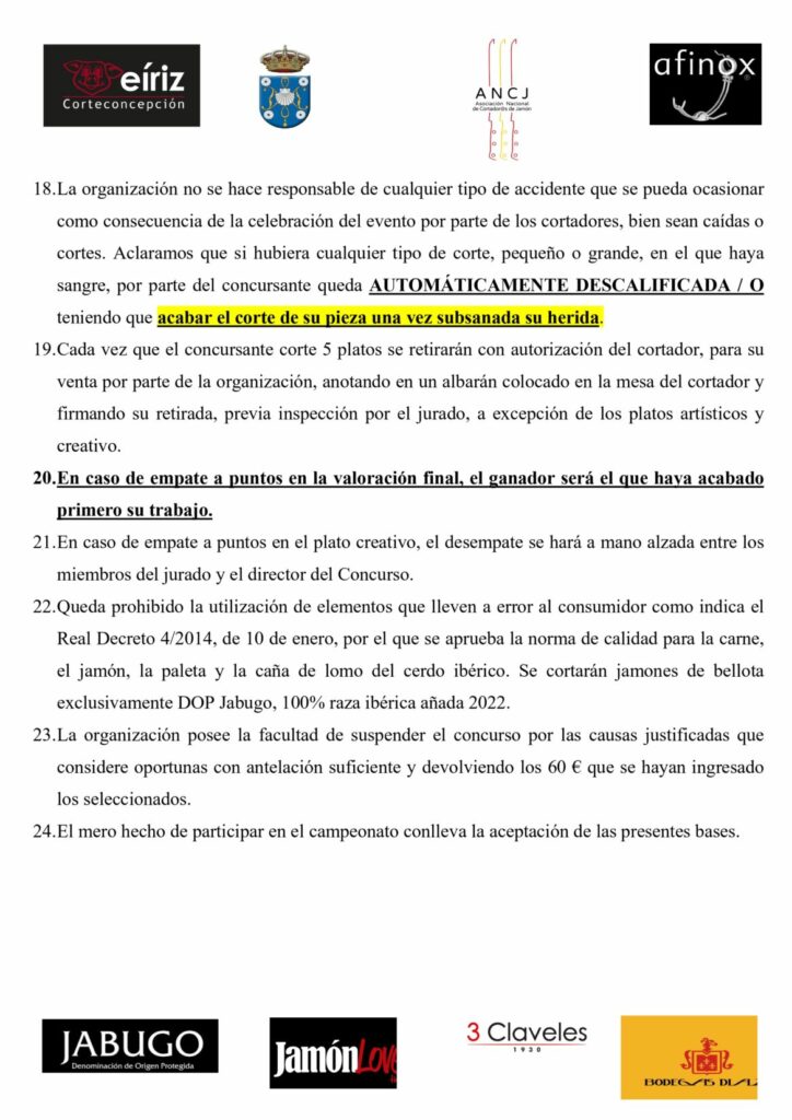 BASES DEL XI CONCURSO NACIONAL DE CORTADORES/AS DE JAMÓN 2024