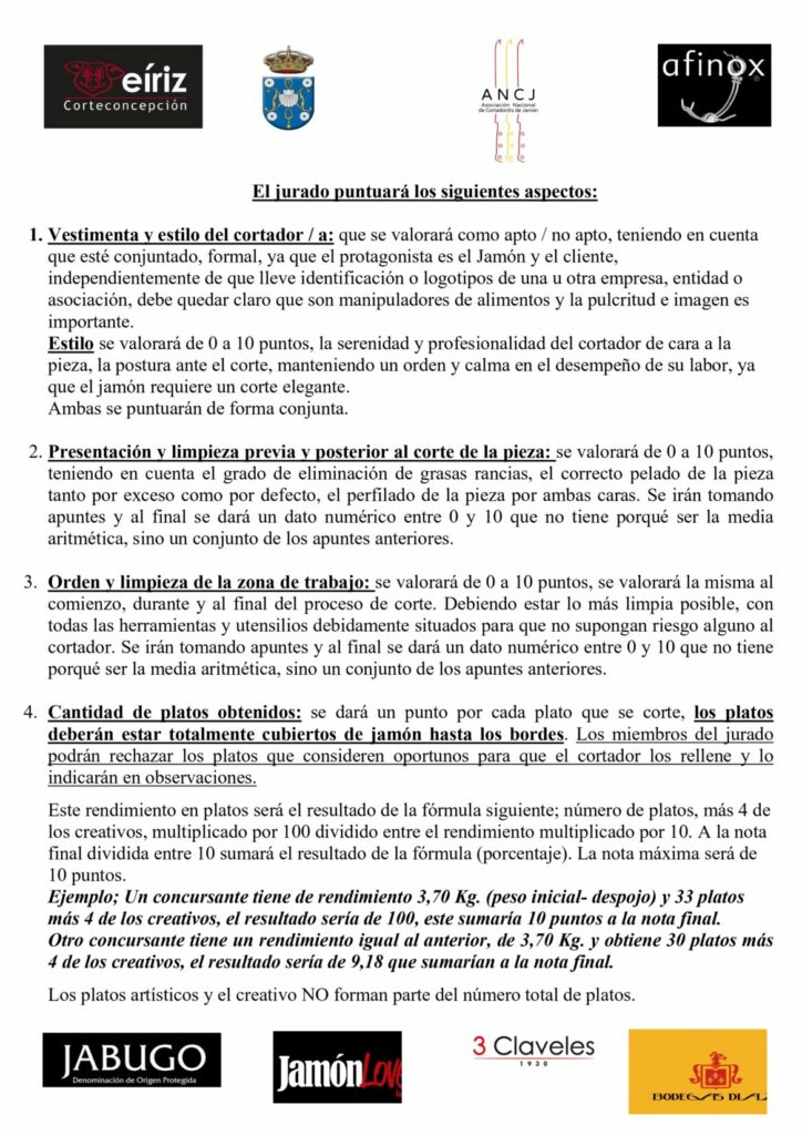 BASES DEL XI CONCURSO NACIONAL DE CORTADORES/AS DE JAMÓN 2024