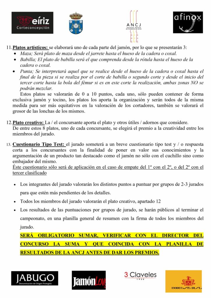 BASES DEL XI CONCURSO NACIONAL DE CORTADORES/AS DE JAMÓN 2024