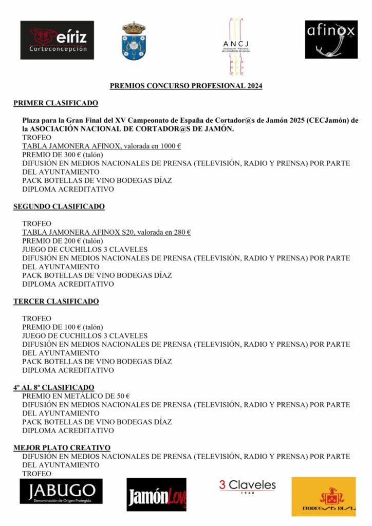 BASES DEL XI CONCURSO NACIONAL DE CORTADORES/AS DE JAMÓN 2024