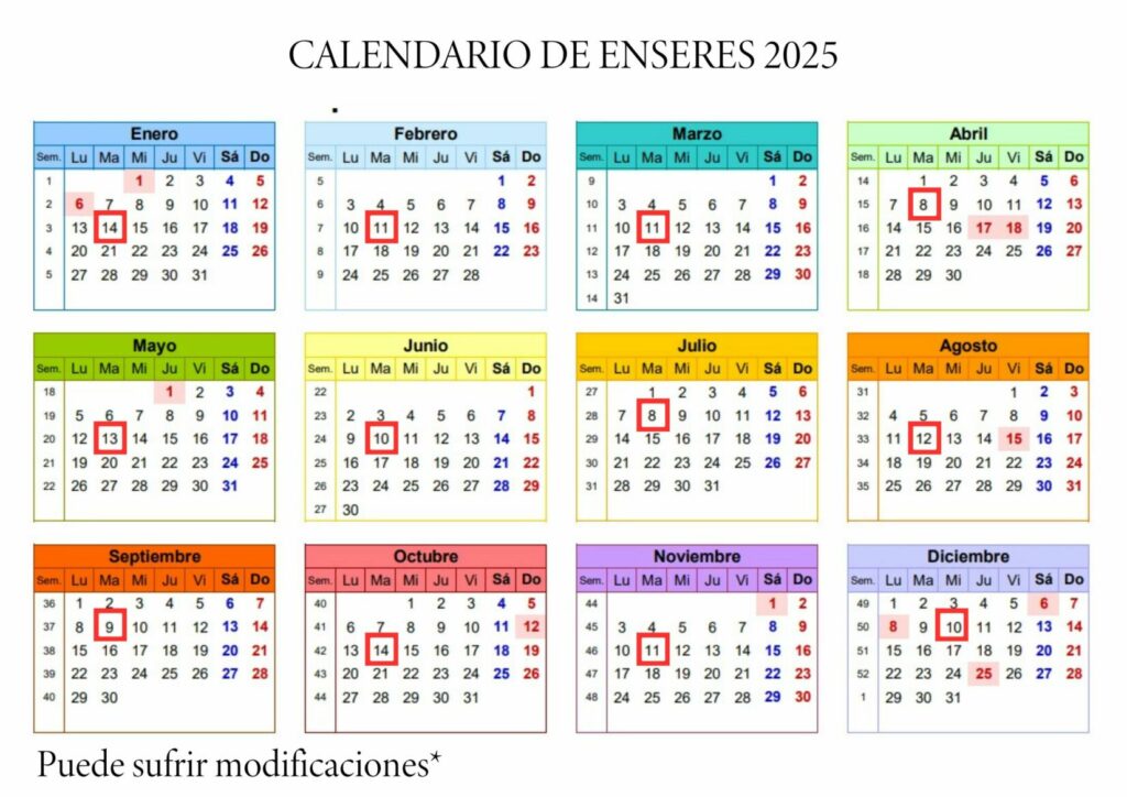 CALENDARIO DE ENSERES 2025